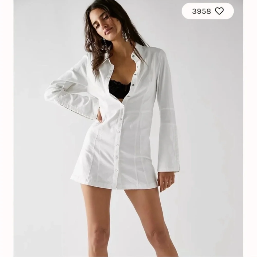 NWT FREE PEOPLE Thea Mini Dress White Button-down Long‎ Sleeve Size Large